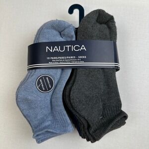 Nautica 10 Pair Crew Socks Cotton Blend Cushion Gray Blue Kids 10-4